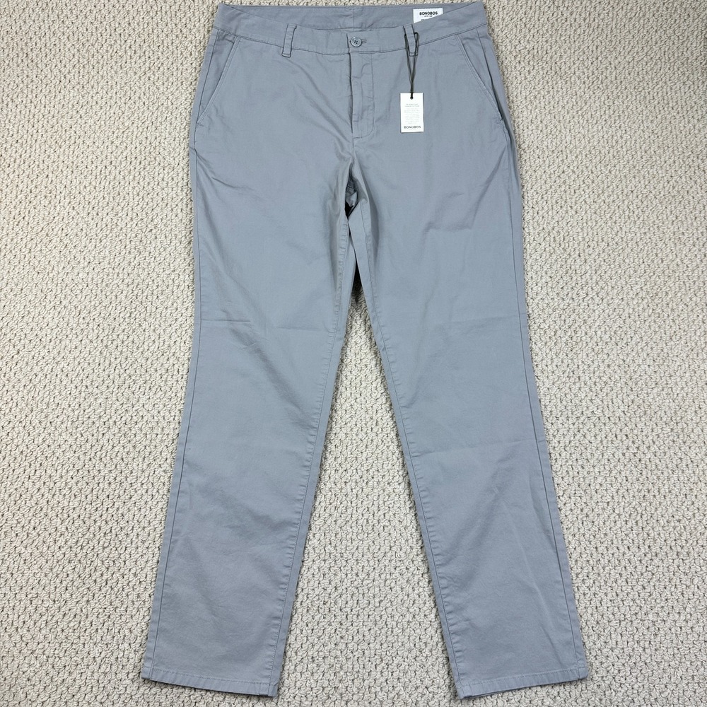 Bonobos NY Pants Mens 34x32 Gray Organic Cotton Athletic Fit Chinos Stretch NEW